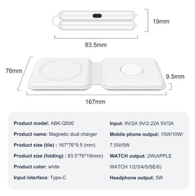 Super cienka składana bezprzewodowa ładowarka Magsafe Duo 15 W 2 w 1