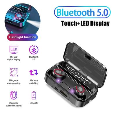 Stereo Gaming V5.1 Bezprzewodowe bezprzewodowe słuchawki douszne Bluetooth z latarką